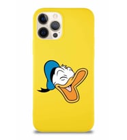 Apple iPhone 12 Pro Soft Premier Kapak Donald Duck-E Tasarımlı Silikon Kılıf - Sarı (Şeffaf)