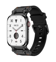 Apple Watch 44mm Uyumlu Zore KRD-101 Titanyum Metal Başlıklı Silikon Kordon (Siyah)