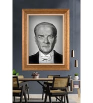 Altın Varaklı Çerçeveli Paspartulu Atatürk Tablo TR1337 (Gold)