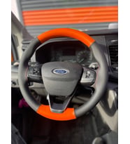 DİKİŞLİ DİREKSİYON KILIFI SİYAH DERİ TURUNCU DERİ KIRMIZI DİKİŞLİ FORD TRANSİT İÇİN