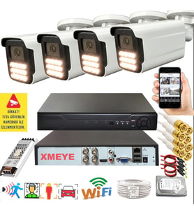 4 lü Araç İnsan Yüz Tanımalı Hareket Algılayan 5 MP Lens 15 Warm Led Gece Renkli Kamera Seti 5915W