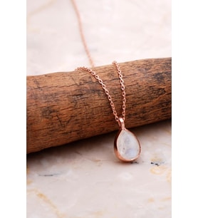 Doğal Ay Taşlı Damla Mini Rose Gümüş Kolye 7761