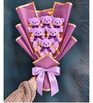 Led Işıklı Peluş Ayıcık Buketi Büyük Boy 6 Adet Kokulu Peluş Ayıcık
