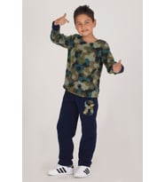 Lacivert Renk Polar Kumaş Desenli Hayal Sepeti 46007  Erkek Çocuk Pijama Takımı (Lacivert - Yeşil)