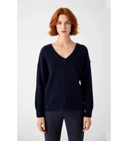 Modern Kadın Oversize V Yaka Triko Düz Düşük Kol Günlük Basic Kışlık Alpaka Karışımlı Kazak