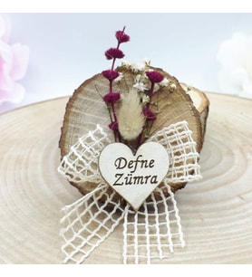 30 Adet Doğal Ağaç Dantel Süslü Kuru Çiçekli Nikah Şekeri-