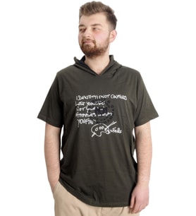 Mode XL Büyük Beden Erkek T-shirt Kapşonlu MUHAMMAD 23120 Haki