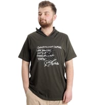 Mode XL Büyük Beden Erkek T-shirt Kapşonlu MUHAMMAD 23120 Haki
