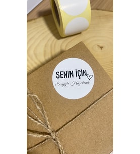 Senin için Sevgiyle Hazırlandı Yuvarlak Yapışkanlı Etiket 4x4cm 120 Adet