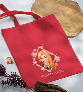 BK Gift Kişiye Özel Anneler Günü Karikatürlü Kırmızı Kumaş Bez Çanta, Baskılı Omuz Çantası, Alışveriş Çantası, Anneye Hediye-4