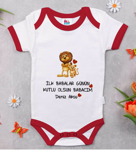 BK Kids Kişiye Özel İlk Babalar Günü Tasarımlı Kırmızı Bebek Body Zıbın-3