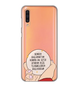 Samsung Galaxy A50 - A30S Uyumlu Yeniden Başlamaktan Korkma Tasarımlı Şeffaf Telefon Kılıfı