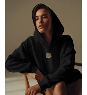 Ragdoll Kedili Hoodie Unisex %100 Pamuk  Siyah Kapüşonlu Sweatshirt Göğüs Ortası Minimal Logo