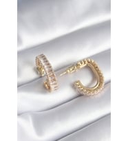 Pirinç Gold Renk Zirkon Taşlı Kadın Küpe (Altın)