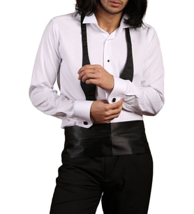 Beyaz Ekstra Uzun Kol 8 Drop Damatlık Ata Yaka Kol Düğmeli Slim Fit Smokin Gömlek - 013