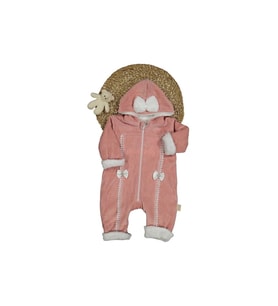 247957 Kız Bebek Dantelli Fiyonklu Kadife Welsoft Tulum