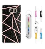 Samsung S7 Edge S20 Fe Plus Ultra S21 S22 Kılıf Kablo Koruma Spiral Silikon Pembe Şeritli Mermer 1312