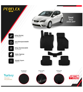 Seat Ibıza 2008-2017 3D Havuzlu Paspas (Siyah - Beyaz)