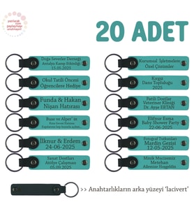 Eğitim Atölyesi Grubuna Hediye 20'li Set, Kişiselleştirilebilir İsimli Anahtarlık, K Turkuaz & Laci (Koyu Turkuaz)