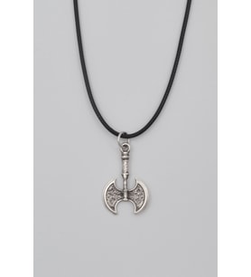 Viking Çift Taraflı Balta Kolye - PU Deri İp Zincirli Unisex Gümüş Kaplama - 60 cm