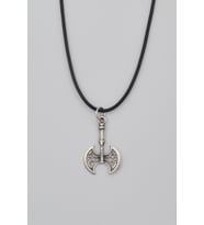 Viking Çift Taraflı Balta Kolye - PU Deri İp Zincirli Unisex Gümüş Kaplama - 60 cm