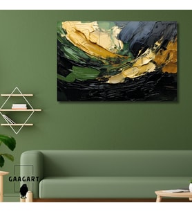 Tekli Yatay Kanvas Duvar Tablosu Soyut Haki  Gold Yağlı Boya Deseni