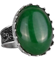 Gerçek Doğal Taş Yüzük - 925 Ayar Gümüş Büyük Yüzük - El Yapımı Yüzük (Jade)