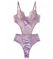 Lila Dantel ve Saten Detaylı Transparan Body 75-B