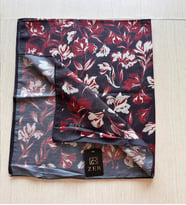 ZER Çiçek Motifli Floral Desenli  Tasarım Şal (Koyu Gri - Kiremit)