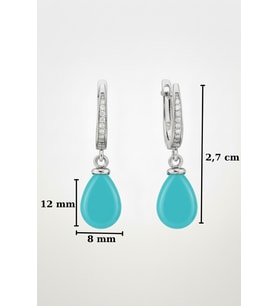 925 Ayar Gümüş Sallantılı Damla Turkuaz (Firuze) Taşlı Kadın Küpe  8×12 mm Turkuaz  3,2 cm
