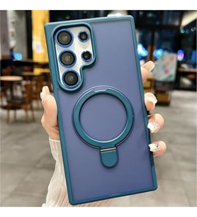 Coverzone Samsung Galaxy S25 ile Uyumlu Mat Transparan PhaqntomRing MagSafe Destekli Standl? K?l?f, Kamera Lens Hediyeli Darbe Emici ??k Tasar?m Dark Blue