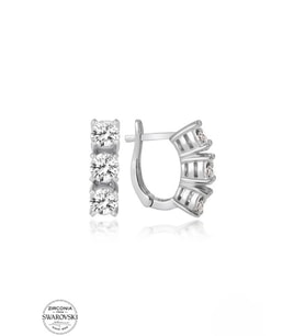 SWAROVSKİ TAŞLI  ZİRCONİA PIRLANTA MONTÜR ÜÇ TAŞ 925 AYAR GÜMÜŞ KÜPE