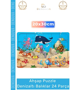 #Puzzle Eğitici Doğal Materyal Çocuk Gelişim Destekli Ahşap Puzzle Denizaltı Balıklar 24 Parça