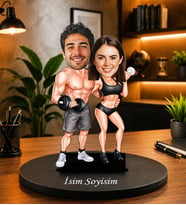 Kişiye Özel Sporcu Sevgili Biblosu Fotoğraflı Karikatür Çift Biblo, İsimli Romantik Hediye masa üstü biblo fitness çift biblo