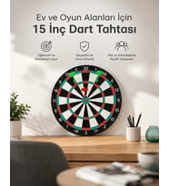 15 İnç Büyük Boy Dart Tahtası Ev Oyun Seti 4 Adet Metal Uç Oklu