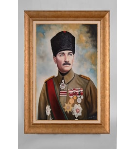Çerçeveli Paspartulu Atatürk Tablo a513 (Gold)