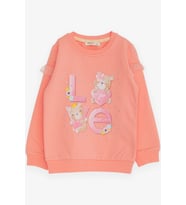 Breeze Kız Çocuk Sweatshirt Ayıcık Baskılı 1-4 Yaş, Somon