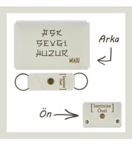Beyaz Renk, Aşk Sevgi Huzur Yazılı İsme Özel, Cüzdan Ve Anahtarlık Set, Sevgiliye Hediyelik Set