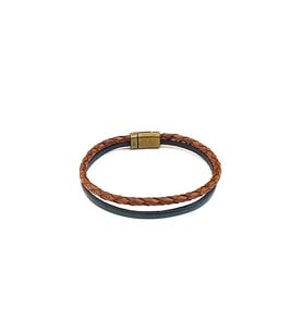 Deep Green Camel Braid – Taba Örgü & Koyu Yeşil Bant Erkek Deri Bileklik-1399