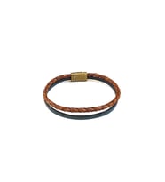 Deep Green Camel Braid – Taba Örgü & Koyu Yeşil Bant Erkek Deri Bileklik-1399