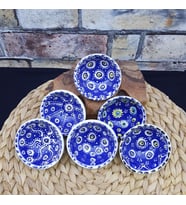 6 Parça Seramik Nazar Boncuğu Temalı Dekoratif 8 cm Sos,Çerez,Meze Kasesi Seti (Mavi)