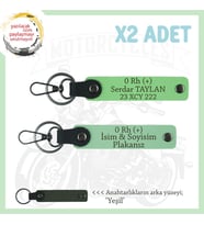 Motosiklet Aşıklarına Özel, İsim Plaka ve 0 Rh (+) Kan Grubu Yazılı x2 Anahtarlık, Yeşil-F Yeşil-Ysl (Çok Renkli)