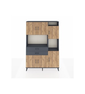 Arges Dolap 9 Raflı 2 Çekmeceli 6 Kapaklı 132x30x195 Antrasit-Çam/Antrasit