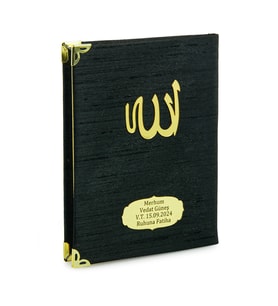 20 ADET - Şantuk Kumaş Kaplı Yasin Kitabı - Çanta Boy - İsme Özel Plakalı - Siyah