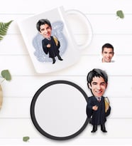 BK Gift Kişiye Özel Erkek Avukat Karikatürlü Beyaz Kupa ve Ahşap Bardak Altlığı Hediye Seti-1