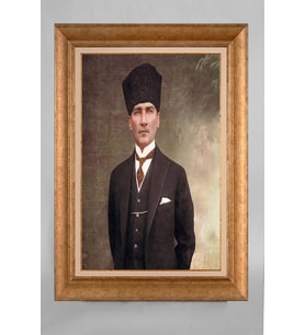 EV İŞYERİ OFİS İÇİN ALTIN ÇERÇEVELİ PASPARTULU ATATÜRK TABLO S635