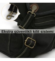 Cappadocia Vintage 4017 Haki 14" Laptop Kanvas Postacı Okul Çantası Unisex Kilitli Çok Cepli Omuz Askılı