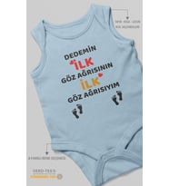 Dedemin İlk Göz Ağrısıyım Baskılı Bebek Zıbını – Çıtçıtlı Body  %100 Pamuk Sıfır Kol (Bebek Mavisi)