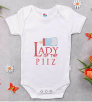 BK Kids Lady Of The Piiz Tasarımlı Beyaz Bebek Body Zıbın-1