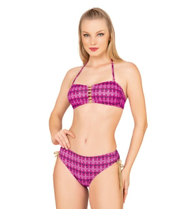 Endeep Kadın Pembe Parıltılı Straplez İp Detaylı Bikini Takımı
